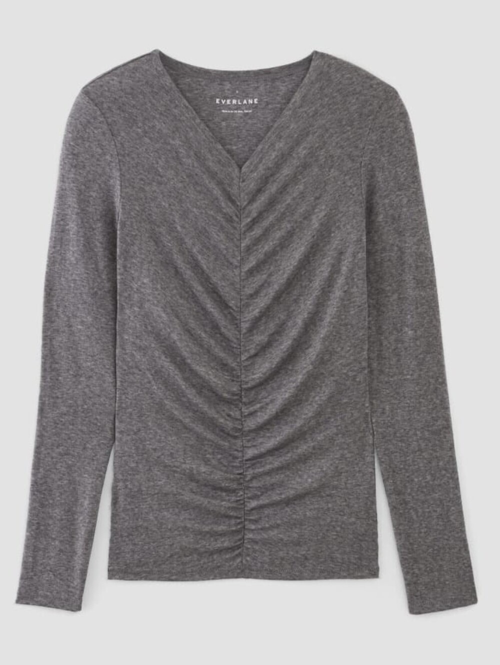 Everlane The Ruched V-Neck Tee Top Butterluxe Charcoal Heather Gray Small